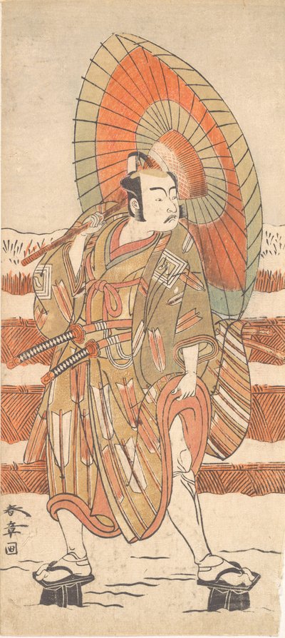 Den andre Ichikawa Yaozo som en samurai som står i snøen, sannsynligvis 1774. av Shunsho