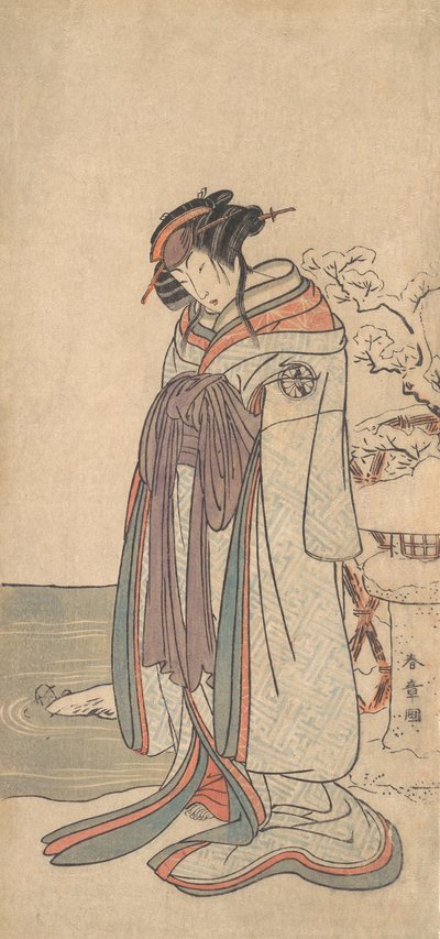 The Third Segawa Kikunojo as a Courtesan Standing in the Snow, sannsynligvis 1775. av Shunsho