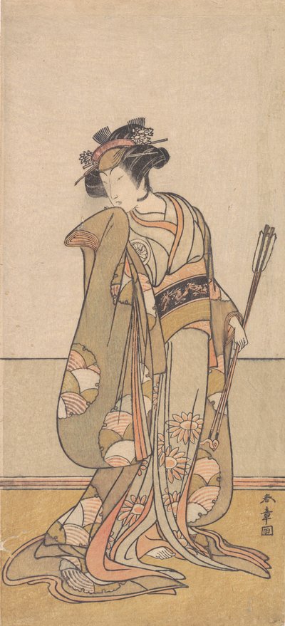 Den tredje Segawa Kikunojo som en kvinne som går mot høyre, 1774 eller 1775. av Shunsho