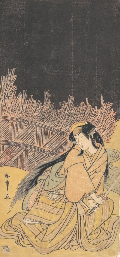 Den tredje Segawa Kikunojo som kvinne i hukende stilling, 1778. av Shunsho
