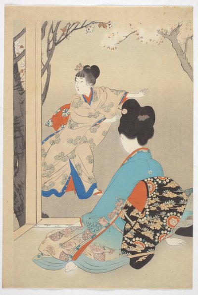 Three Blooming Cherry Trees, fra serien "Beauties of the 12 Months" av Shuntei Miyagawa