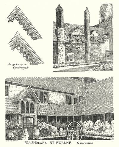 Almshus i Ewelme, Oxfordshire (gravering) av Sidney Heath