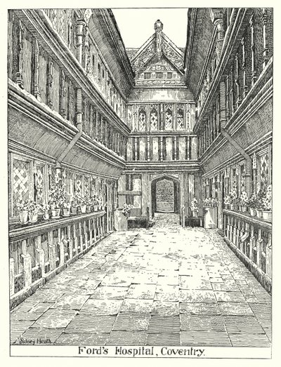 Ford's Hospital, Coventry (gravering) av Sidney Heath