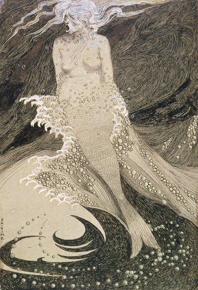 No.2490 Havfruen (penn og indisk blekk med wc på papir) av Sidney Herbert Sime