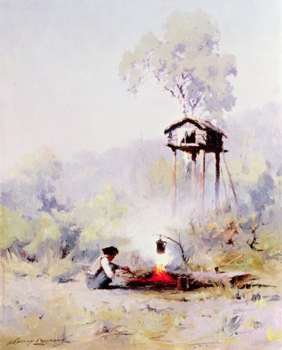Bål (olje på lerret) av Sidney Laurence
