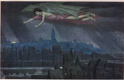 Lucifer flyr over byen. «Sov, sov, by! Til lyset vekker deg til synd og kriminalitet igjen