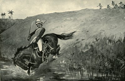 Narrow Escape of Lieutenant Roberts mens han ble forfulgt av innfødte nær Lucknow, 1901. av Sidney Paget