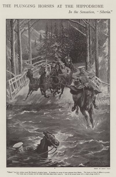Stupende hester i Sibir, en forestilling på London Hippodrome (litho) av Sidney Paget
