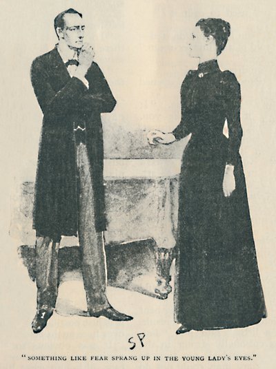 Noe som frykt sprang opp i den unge dames øyne, 1892 av Sidney Paget