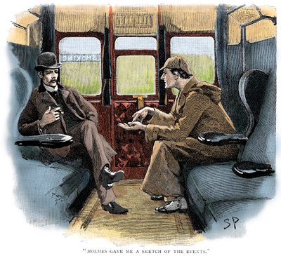 The Adventure of Silver Blaze, Holmes og Watson på tog av Sidney Paget