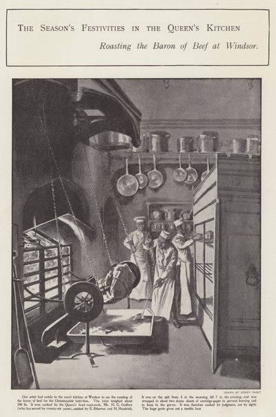Sesongens festligheter i dronningens kjøkken (litho) av Sidney Paget