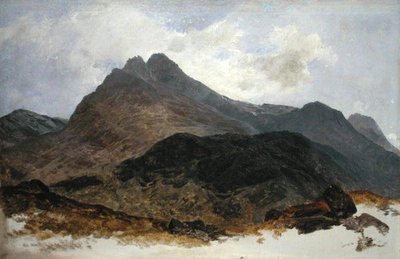 Fjellstudie (olje på panel) av Sidney Richard (circle of) Percy