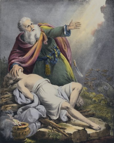 Abraham ofrer sønnen Isak (farget gravering) av Siegfried Detler Bendixen
