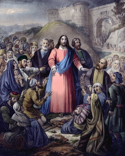 Kristus helbreder mengden (farge litho) av Siegfried Detler Bendixen