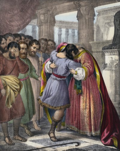 Josefs tilgivelse av brødrene sine (farget gravering) av Siegfried Detler Bendixen