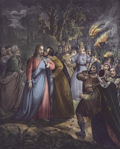 Judas forråder sin herre (farge litho) av Siegfried Detler Bendixen