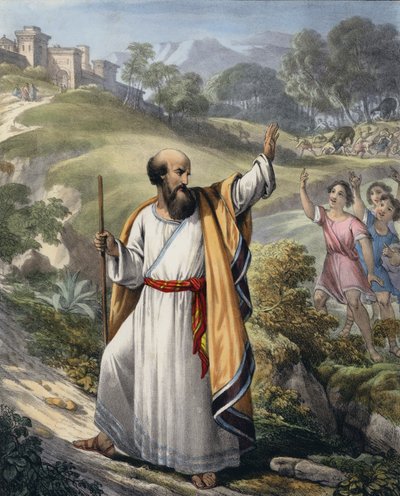 Små barn håner Elisha (farget gravering) av Siegfried Detler Bendixen
