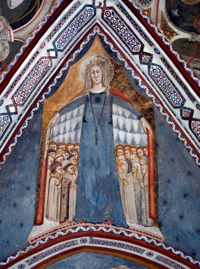 Representasjon av Jomfru Maria Kirkens mor Freskomaleri av Jomfrukapellet laget av Siena-skolen på 1300-tallet - klosteret St. Benedetto (Sacro Speco), Subiaco (Roma), Italia av Sienese School