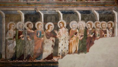 Vantroen til apostelen Thomas Fresco fra skolen i Siena. 1300-tallet. Superior kirke. Klosteret Saint Benedetto (Sacro Speco), Subiaco (Roma), Italia av Sienese School