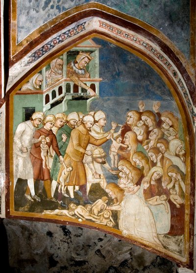 Massakren på de uskyldige Detalj av en freske av skolen i Siena (1300-tallet) 1363-1366 Klosteret St. Benedetto (Sacro Speco), Subiaco (Roma), Italia av Sienese School