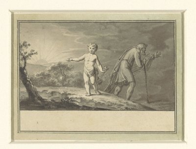 Det nye og det gamle året: en gutt og en gammel mann i et landskap av Sigmund Ferdinand Ritter von Perger