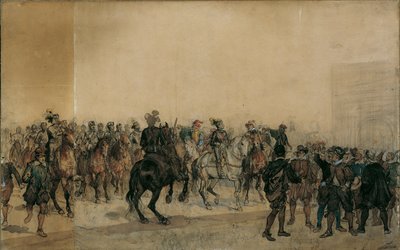 Ankomsten av cuirassiers Henri Duval greve av Dampierres i slottets gårdsplass av Sigmund L