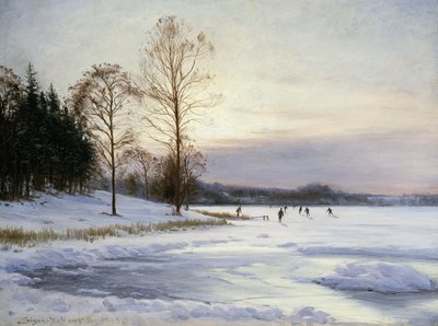Skatere på en frossen dam av Sigvard Hansen