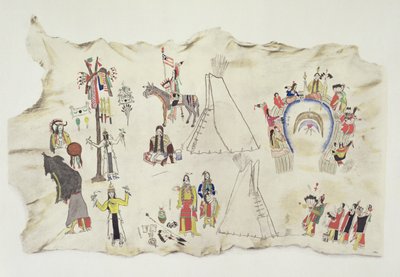 Shoshone Sun Dance og Peyote Cult (pigment på hjorteskinn) av Silver Horn