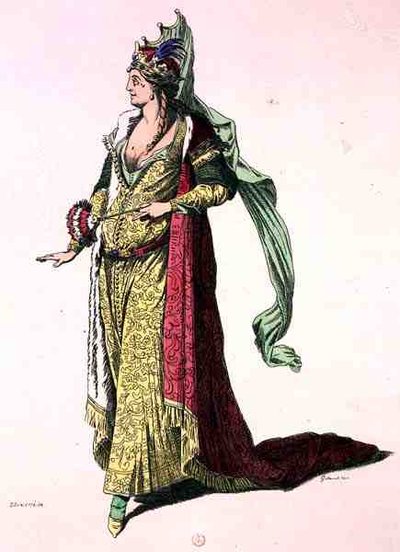 Teaterkostyme, faksimile av A. Guillaumot Fils (fargegravering) av Silvestre (after)