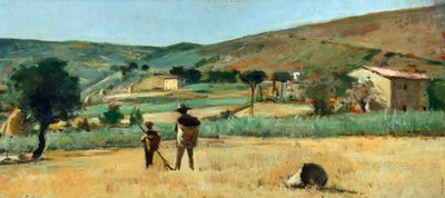 Landsbygd med bønder, av Silvestro Lega av Silvestro Lega