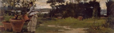 Garden at Bellariva, ca 1884, av Silvestro Lega (1826-1895), olje på panel, 7x23,5 cm av Silvestro Lega