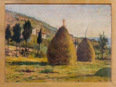 Haystacks in the Sun, ca. 1890 (olje om bord) av Silvestro Lega