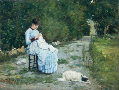I hagen, av Silvestro Lega (1826-1895), olje på panel, 29x38 cm av Silvestro Lega