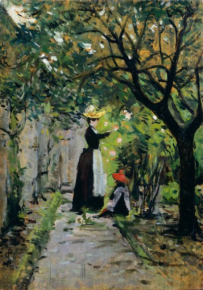 I rosehage, av Silvestro Lega (1826-1895), olje på panel, 36,5x25,5 cm av Silvestro Lega
