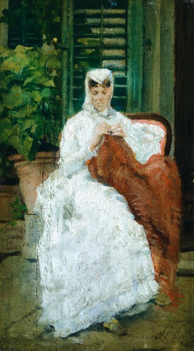 Damesøm, av Silvestro Lega (1826-1895), Olje på panel, 27,5x15,5 cm av Silvestro Lega