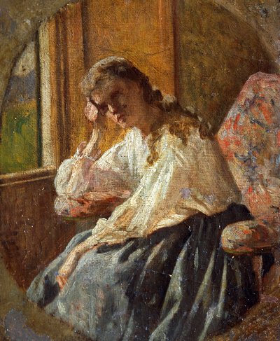 Studie av kvinneskikkelse, av Silvestro Lega (1826-1895), Detalj av triptyk av Silvestro Lega