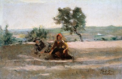 Unge bønder, av Silvestro Lega (1826-1895), olje på lerret, cm 24x37 av Silvestro Lega