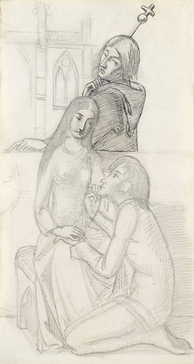 Romeo og Julie, med Friar Lawrence (blyant, penn og blekk på papir) av Simeon Solomon