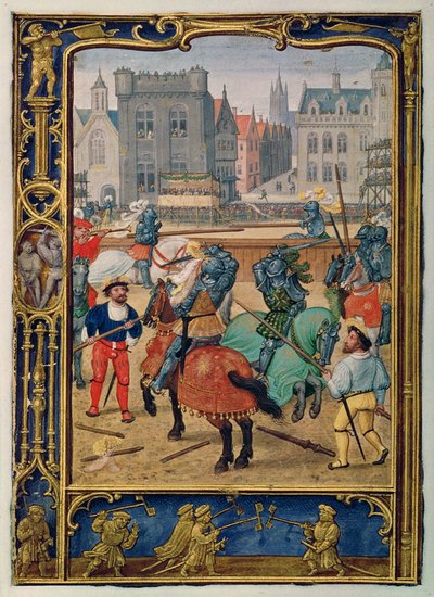 Legg til 24098 f.23v juni: Løping og en lek med hobbyhester, fra en timebok, eller golfboken, ca. 1520-30 (vellum) av Simon (workshop of) Bening