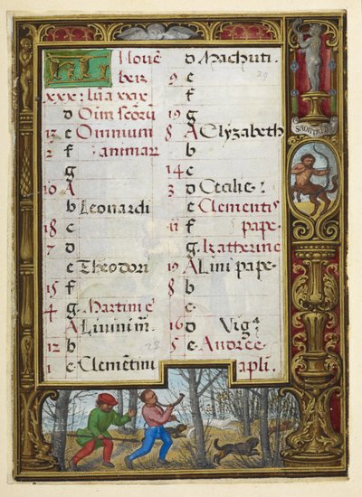 Kalenderside for november, illustrasjon fra 