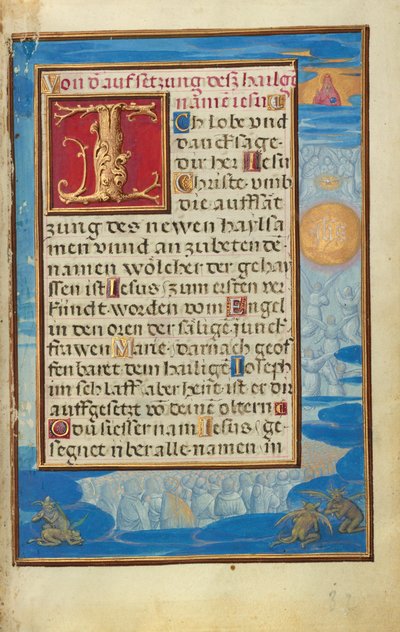 Rand mit der Anbetung des Namens Jesu av Simon Bening