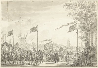 Farvel til Willem V og hans kone på Buitenamstel, 1768 av Simon Fokke