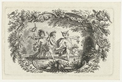 Tre putti ved en bikube av Simon Fokke