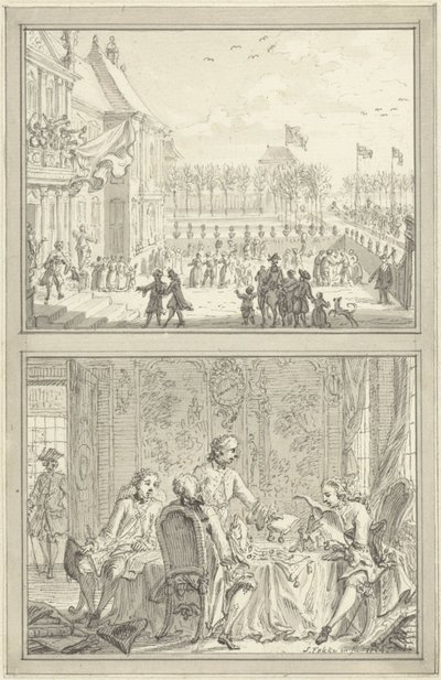 Honselaarsdijk-palasset skifter eier / Salg av de prøyssiske herredømmene til Anna van Hannover, 1754 av Simon Fokke