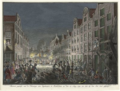 Plyndring av huset til en vinkjøper Gerrit Hagedooren i Rotterdam, 1751 Bevisst vilje forpliktet til Huizinge gang Wynkoopers i Rotterdam 17. august. 1751, etter at han hadde sverget eden (tittel på objekt) av Simon Fokke