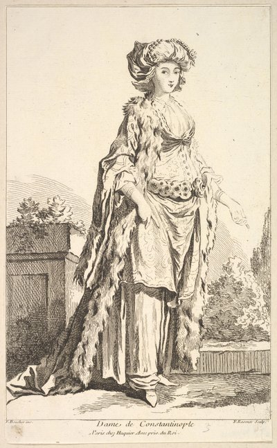 Dame av Konstantinopel, fra Recueil de forskjellige utenlandske figurer Oppfunnet av ..., 1700-tallet. av Simon Francois Ravenet