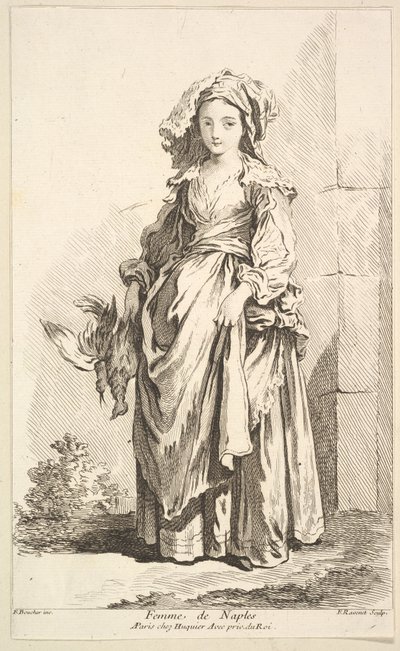 Woman of Napoli, fra samling av forskjellige utenlandske figurer Oppfunnet av F. Bouc..., 1700-tallet. av Simon Francois Ravenet