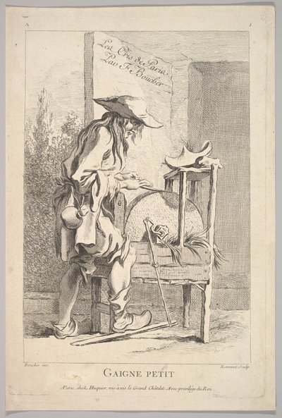 Frontispice: Gaigne Petit, fra Le Cris de Paris The Cries of Paris, plate 1, 1700-tallet. av Simon Francois Ravenet