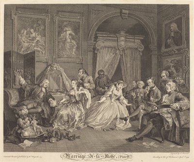 Ekteskap a la Mode: pl.4 av Simon Francois Ravenet I after William Hogarth