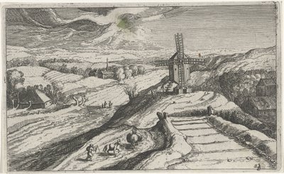 Kupert landskap med vindmølle Ulike landskap (serietittel) Topographia variarum regionum (serietittel) av Simon Frisius (attributed to)